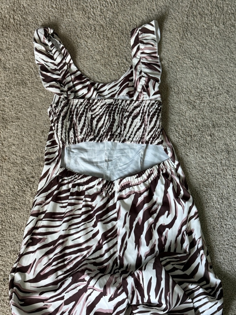 SHEIN Zebra-Stripe Wide Leg Jumpsuit in White and Brown - Picture 2 of 2